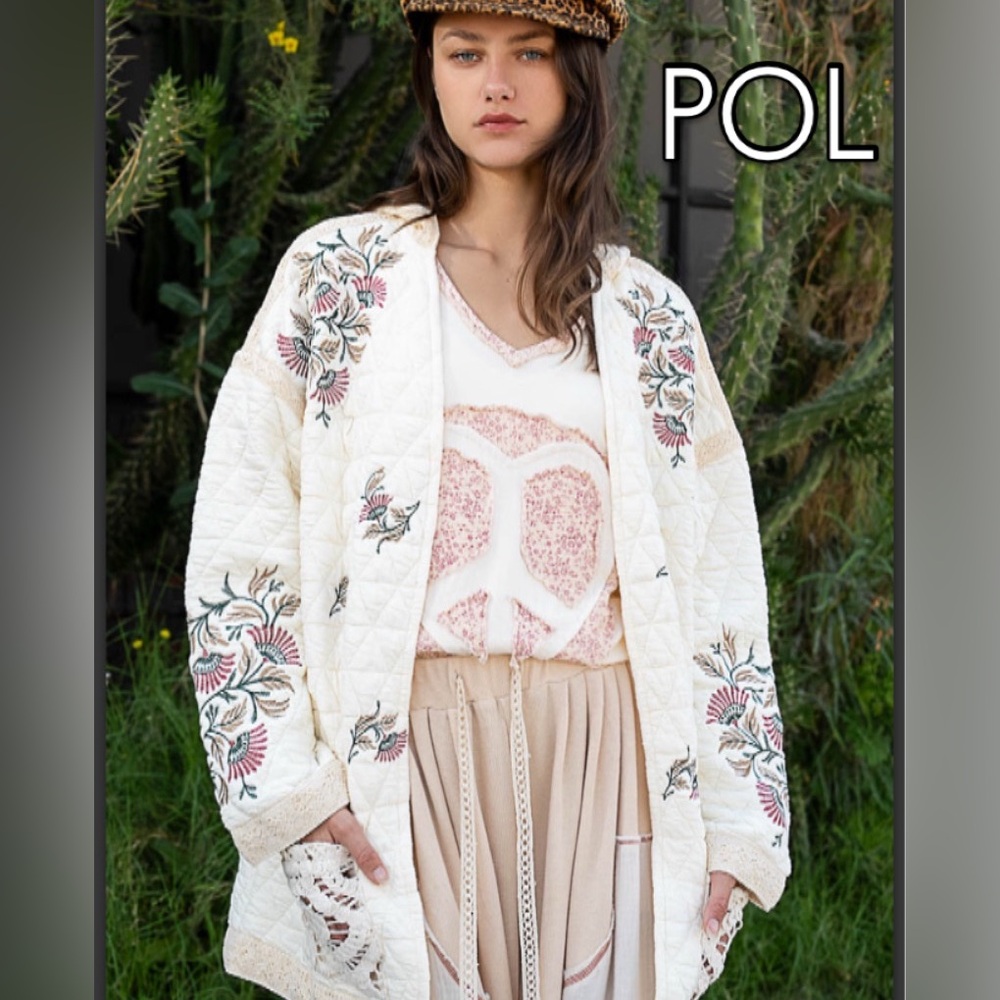 POL cream quilted embroidered jacket